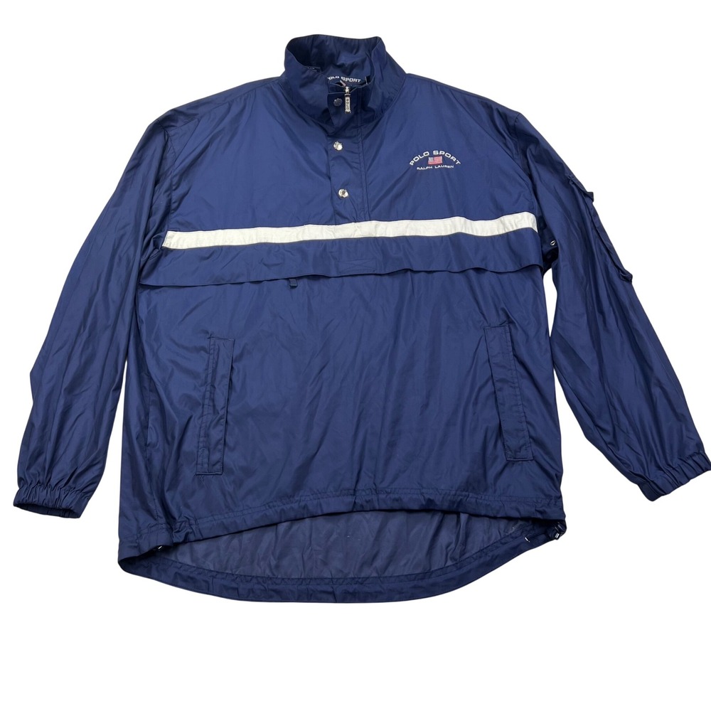 Polo Sport Ralph Lauren Windbreaker Mens Medium Navy Blue VTG 90s Anorak Jacket